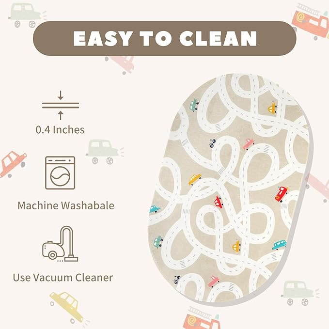 LIVEBOX 4'x6' Toy Car Rug for Kids Room, Machine Washable Area Rug, Non-Slip Road Mat for Playroom, Educational Car Playmat for Nursery, Skin-Friendly Carpet for Bedroom, School - LeafyLoom