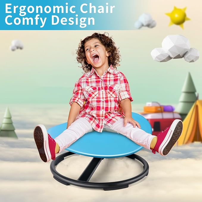Kids Sensory Swivel Chair, Autism Sensory Chair, Spinning Chair for Autistic Kids, Small Space, Spin Seat, Metal Base, Non-Slip Design, Blue - LeafyLoom