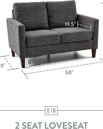 Edenbrook Archer Upholstered Loveseat - Charcoal Upholstered Loveseat - Living Room Furniture - Small Loveseat - Mid Century Modern Loveseat - Seats Two - LeafyLoom