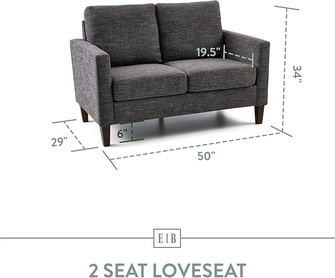 Edenbrook Archer Upholstered Loveseat - Charcoal Upholstered Loveseat - Living Room Furniture - Small Loveseat - Mid Century Modern Loveseat - Seats Two - LeafyLoom