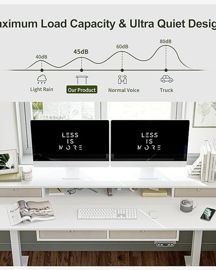 BANTI Height Adjustable Electric Standing Desk with 4 Drawers, 48 x 24 Inch Table with Storage Shelf, Sit Stand Desk, White Top - LeafyLoom