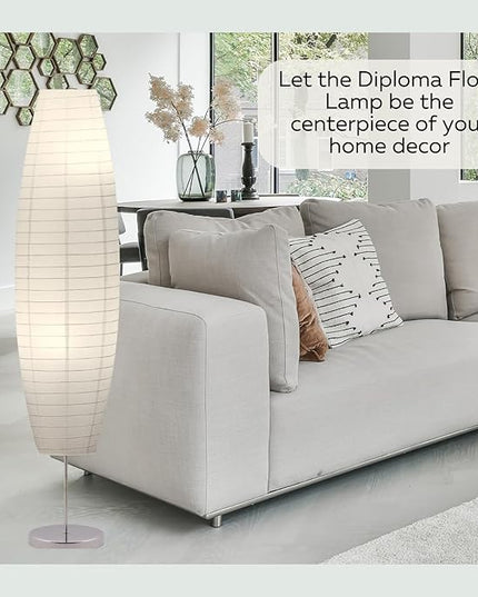 LIGHTACCENTS Rice Paper Floor Lamp 59-Inches Tall - Japanese Decor Standing Lamps for Bedrooms with White Paper Shade - Floor Lamps for Living Room - Rice Paper Floor Lamp, Dorm Room Essentials - LeafyLoom