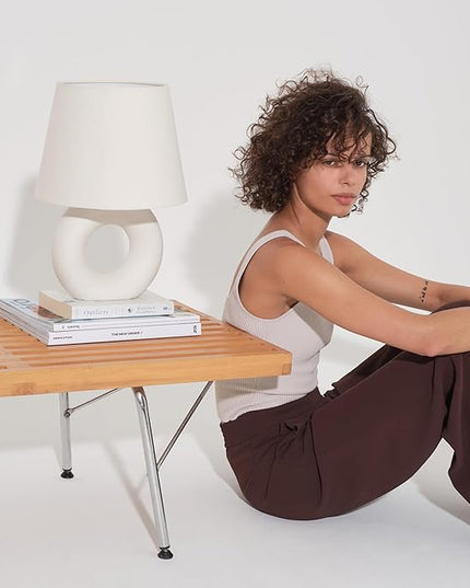 Brightech Chloe LED Table Lamp - Unique Modern Ceramic Lamp for Bedroom, Bedside, Desk - Cozy Night Light with Soft White Light for Living Room, Home Office - LeafyLoom