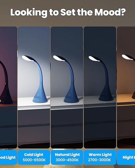Modern Heavy Duty Bright LED Desk Lamp for Home Office, Wireless Charging, Touch Table Lamp, Adjustable Neck & Height, 5 Brightness Level, 3 Light Temps, 56 LEDs & 4 Years Lifespan (Gray) - LeafyLoom