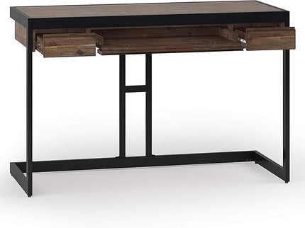 SIMPLIHOME Erina SOLID WOOD and Metal Modern Industrial 48 inch Wide Home Office Desk, Writing Table, Workstation, Study Table Furniture in Rustic Natural Aged Brown with 2 Drawers - LeafyLoom