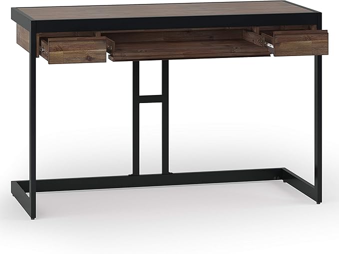 SIMPLIHOME Erina SOLID WOOD and Metal Modern Industrial 48 inch Wide Home Office Desk, Writing Table, Workstation, Study Table Furniture in Rustic Natural Aged Brown with 2 Drawers - LeafyLoom