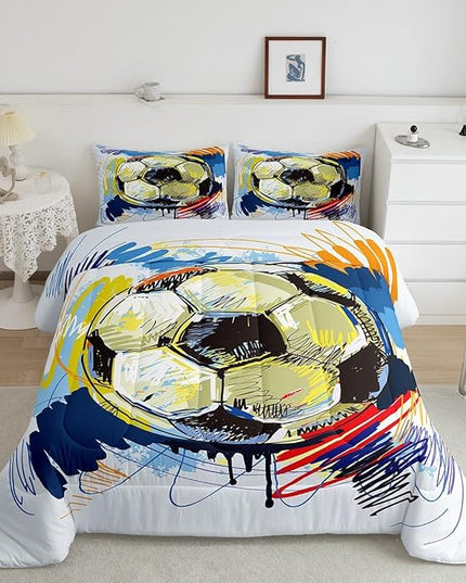 Erosebridal Soccer Twin Comforter Set for Boys Soccer Bedding Set Kids Sports Football Down Comforter for Girls Teen Room Decor Colorful Hip Hop Graffiti Quilt Duvet Insert 1 Pillow Case - LeafyLoom