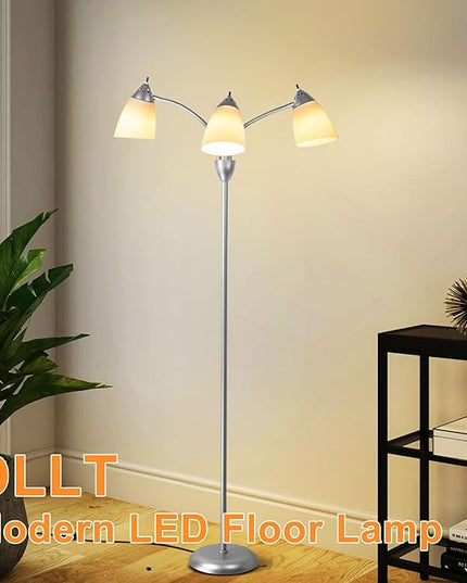 DINGLILIGHTING Floor Lamp Tall for Bedroom: Silver Standing Lamp Reading for Living Room Home Study Room Office - Modern Led Floor Light 3-Light Adjustable Flexible Gooseneck Metal Multi Head - LeafyLoom