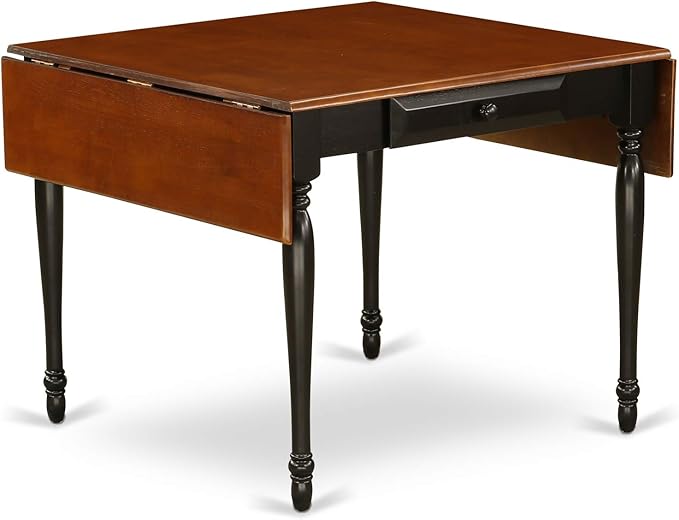 East West Furniture Monza Mid-Century Modern Rectangle Dining Table Top with Dropleaf & Stylish Legs, 36x54 Inch, Black & Cherry - LeafyLoom