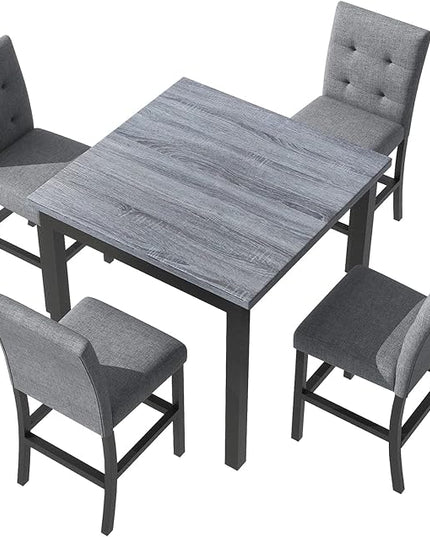 NicBex Dining Room Table Set Corner Dining Table Set 5-Piece Counter Height Dining Set Wood Square Dining Room Table with 4 Upholstered High-Back Chairs for Small Space, Apartment, Black - LeafyLoom