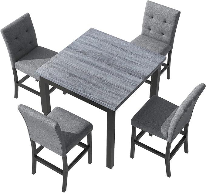 NicBex Dining Room Table Set Corner Dining Table Set 5-Piece Counter Height Dining Set Wood Square Dining Room Table with 4 Upholstered High-Back Chairs for Small Space, Apartment, Black - LeafyLoom