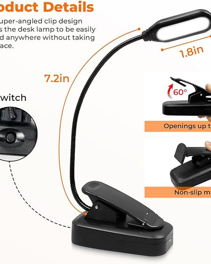 2 Pack Clip on Light with 360°Rotation, USB LED Reading Lights with Clamp, Flexible Gooseneck Reading Lamp Bedside Headboard Eye Protection Desk Lamp - LeafyLoom