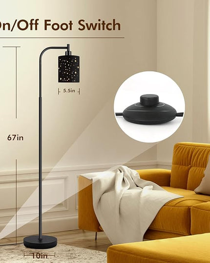 Industrial Floor Lamp, Modern Standing Lamps for Bedroom with 6W LED Bulb, Foot Switch, Farmhouse Floor Lamp with Decorative Lampshade, Metal Tall Stand up Light, Vintage Lamp for Living Room, Black - LeafyLoom