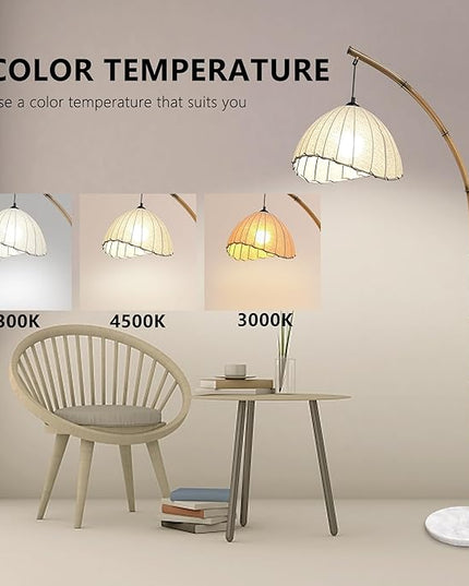 Bamboo Floor Lamp, Boho Floor Lamps, Modern Tall Standing Lamps Retro Arc Floor Lamp for Living Room Restaurant Home Decorative, Fishing Floor Lamp(Trichromatic Light Change) - LeafyLoom