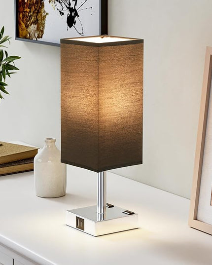 Touch Bedside Table Lamp For Nightstand - 3-Way Dimmable Night Lamp with USB A + Type C Charging Ports and two AC Outlets, Small Desk Light with E26 LED Bulb for Bedroom Living Room Dorm Office,BLACK - LeafyLoom