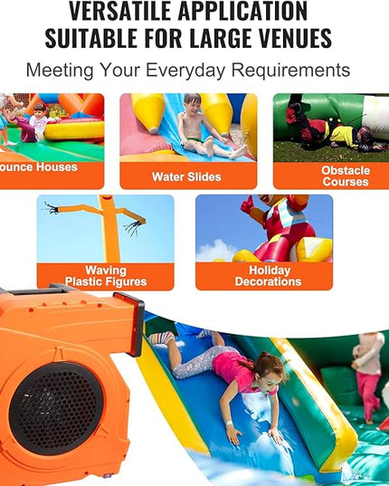 VEVOR Inflatable Blower, 1100W, 1.5 & 1.7 HP Bounce House Blower, Pump Commercial Air Blower for Inflatables, 3100 RPM Bouncy Castle Electric Fan for Bounce House, Waterslides - LeafyLoom
