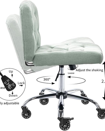 Criss Cross Chair with Wheels, Comfy Fabric Cross Legged Office Chair for Adult, Armless Wide Seat Desk Chair with Lumbar Pillow,Swivel Vanity Chair for Home Office, Conference (Sage Green) - LeafyLoom