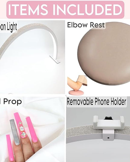 Half Moon Light for Nail Desk-4pcs Set-Half Moon Light-Half Moon Light for Esthetician-Half Moon-Lamp for Nails-Nail Lamp for Desk-Nail Desk Light-BONUS Phone Holder,Nail Prop & Elbow Rest - LeafyLoom