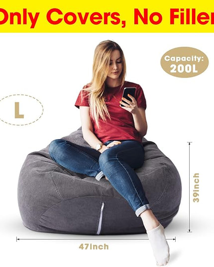 2 Pcs Bean Bag Cover Stuffed Animal Storage Bean Bag Chair Cover Soft Corduroy Stuffed Animal Bean Bag Storage for Kids Adults Indoor Bedroom Organizing Plush Toys(Dark Grey, 200L) - LeafyLoom