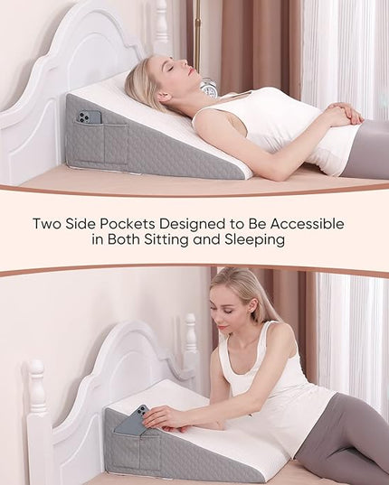 Forias Wedge Pillow for Sleeping 10" Bed Wedge Pillow for After Surgery - 1.5" Memory Foam Top, Triangle Pillow Wedge Ideal for Acid Reflux GERD Snoring Heartburn Pregnancy Lower Back Pain - LeafyLoom