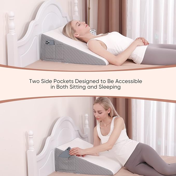 Forias Wedge Pillow for Sleeping 10" Bed Wedge Pillow for After Surgery - 1.5" Memory Foam Top, Triangle Pillow Wedge Ideal for Acid Reflux GERD Snoring Heartburn Pregnancy Lower Back Pain - LeafyLoom
