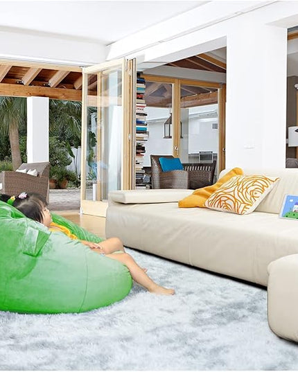 Bean Bag Chair Cover, Stuffed Animal Storage, Plush Toys Organizer Holder, Beanbag Chairs Cover for Kids Teans and Adults Super Soft and Comfortable Fabric X-Large with Handle and Zipper -Round Green - LeafyLoom