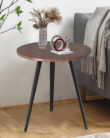 Round Modern Wooden Dining Table Cocktail Table with Aluminum Legs for Kitchen Living Room Leisure Coffee Table, Light, Self-Assembly,27.6"*29.5" (W*H) - LeafyLoom