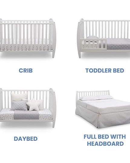 Delta Children Twinkle 4-in-1 Convertible Baby Crib, Sustainable New Zealand Wood, White and Delta Children Twinkle Galaxy Dual Sided Recycled Fiber Core Crib and Toddler Mattress (Bundle) - LeafyLoom