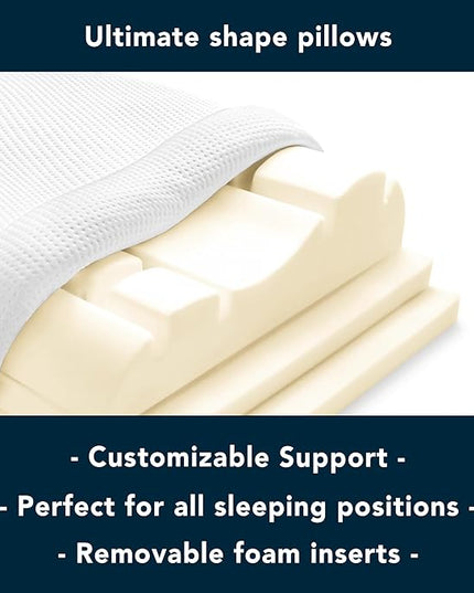 Sleep Number ComfortFit Bed Pillow Ultimate (Standard) - for All Sleep Positions w/Removable Inserts - Memory Foam & Down Alternative, Hotel Quality - LeafyLoom