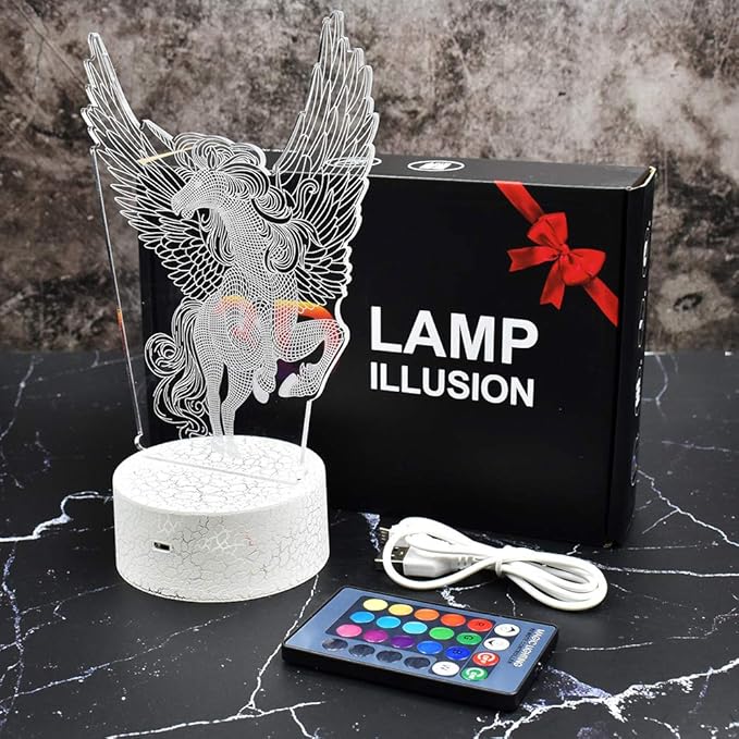 LETOUR Night Light for Kids Horse 3D Night Light Porpoise Illusion Lamp with Remote Control 16 Color Changing Xmas Halloween Birthday Gift for Child Baby Boy,valentines day gifts for kids - LeafyLoom