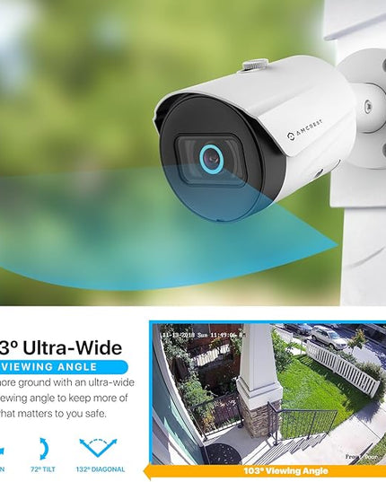 Amcrest UltraHD 5MP Outdoor POE Camera 2592 x 1944p Bullet IP Security Camera, Outdoor IP67 Waterproof, 103° Viewing Angle, 2.8mm Lens, 98.4ft Night Vision, 5-Megapixel, IP5M-B1186EW-28MM (White) Amcrest