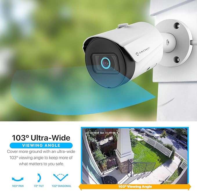 Amcrest UltraHD 5MP Outdoor POE Camera 2592 x 1944p Bullet IP Security Camera, Outdoor IP67 Waterproof, 103° Viewing Angle, 2.8mm Lens, 98.4ft Night Vision, 5-Megapixel, IP5M-B1186EW-28MM (White) Amcrest