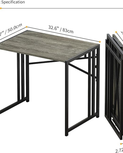 32 inch Small Folding Desk, Writing Gaming Computer Camping Desk for Small Spaces, No Assembly Required Home Office Desk, Black Oak - LeafyLoom