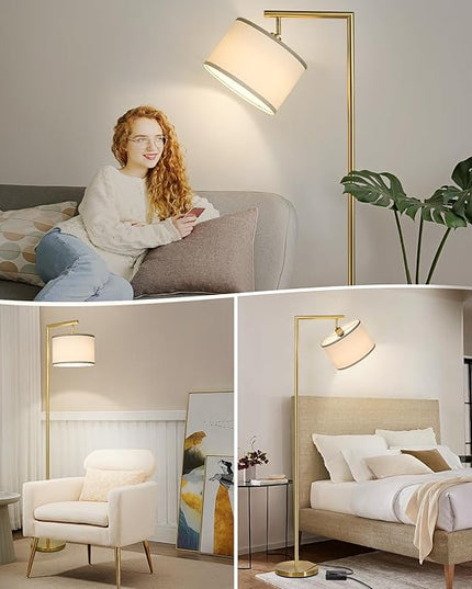 Boncoo Gold Floor Lamp, Montage Modern Standing Lamp with Flexible Lamp Head, Dimmable Floor Lamp for Living Room Tall Over Couch Reading Light for Bedroom, Office, 9W LED Bulb Included - LeafyLoom