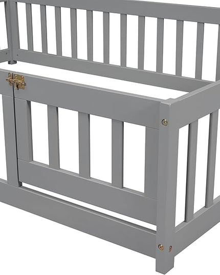 Bellemave Full Size House-Shaped Headboard Floor Bed for Kids, Montessori Floor Bed with Fence and Door,House Bed Twin Frame for Girls,Boys (Gray) - LeafyLoom