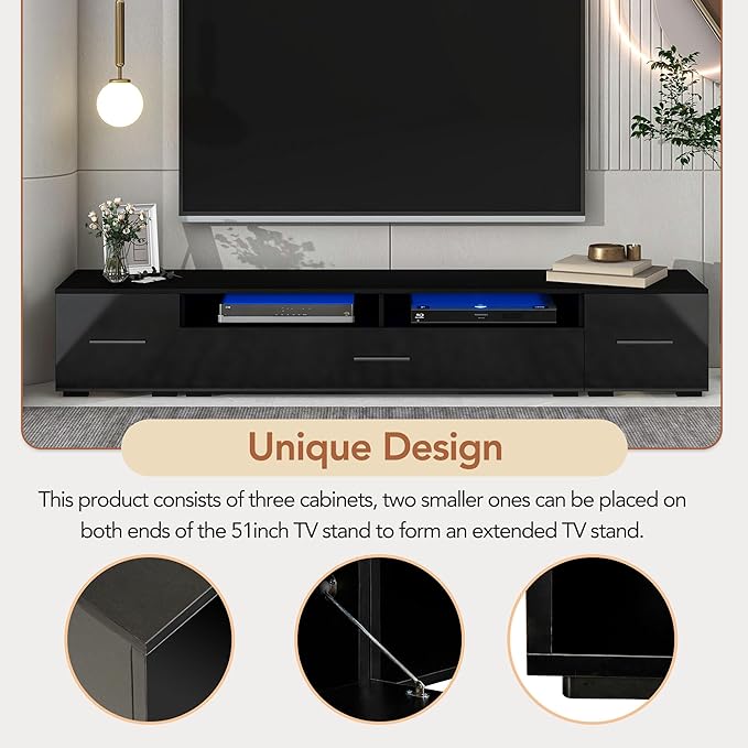 NicBex TV Stand for 90+ Inch TV LED Entertainment Center Media Storage Console Table with High Gloss TV Cabinet and 16-Color RGB LED for Living Room,Bedroom, 82.60 Inch,Black - LeafyLoom