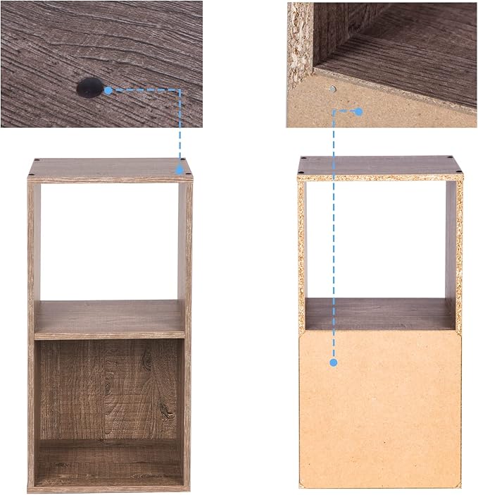 PACHIRA US 2 Cube Storage Organizer, Open and Enclosed MDF Cubical, Wooden Stackable Bookshelf, Modern Bookcase, Rustic Brown Oak - LeafyLoom