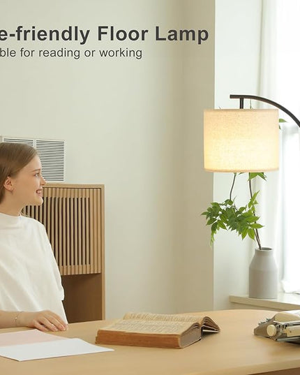 Ambimall Floor Lamp with Remote Control and Stepless Dimmable Bulb, Colors Temperature & Brightness Adjustable, Modern Floor Lamps for Living Room（Dark Beige Shade & Black Pole） - LeafyLoom