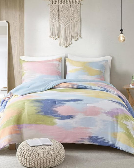 Intelligent Design Queen Comforter Set, Chic Colorful Brushstroke Abstract Print, Girls Room Décor, All Season Queen Bedding Sets for Girls, Matching Sham, Full/Queen, Blue Multi 3 Piece - LeafyLoom