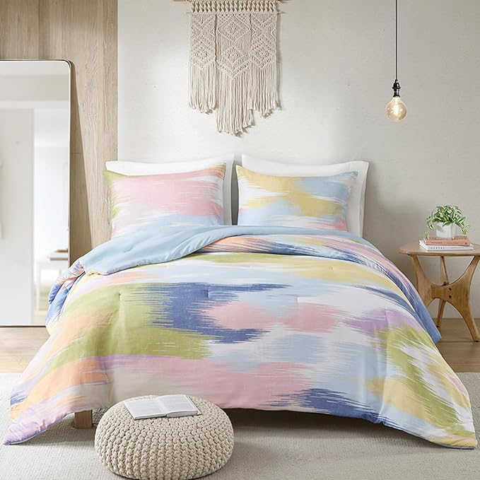 Intelligent Design Twin Comforter Set, Chic Colorful Brushstroke Abstract Print, Teenage Girl Room Décor, All Season Twin Bedding Sets for Girls, Matching Sham, Twin/Twin XL, Blue Multi 2 Piece - LeafyLoom