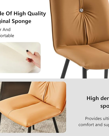 YOUTASTE Dining Chairs Set of 2 Mid Century Modern Upholstered Leather Kitchen Chairs Soft Padded Side Chairs Dinner Chairs with Metal Legs for Living Room Bedroom, Camel - LeafyLoom