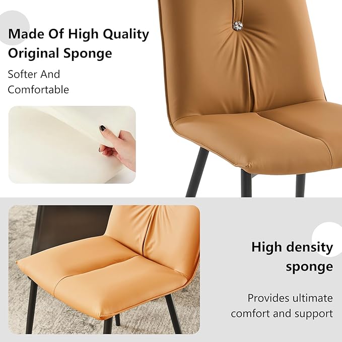 YOUTASTE Dining Chairs Set of 2 Mid Century Modern Upholstered Leather Kitchen Chairs Soft Padded Side Chairs Dinner Chairs with Metal Legs for Living Room Bedroom, Camel - LeafyLoom
