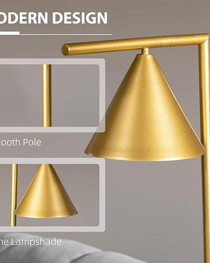 HOMCOM Modern Floor Lamps for Living Room Lighting, Adjustable Standing Lamp for Bedroom Lighting with Rotating Head, Bedside Lamp for Ambient Lighting, (Bulb not Included), Gold - LeafyLoom