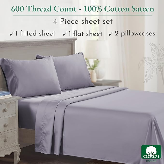 CALIFORNIA DESIGN DEN 5-Star Hotel 600 Thread Count 100% Cotton Sheets Set - Soft & Smooth Queen Sheet Set with Deep Pockets, Quality Beats Egyptian Cotton Claims (Lavender) - LeafyLoom