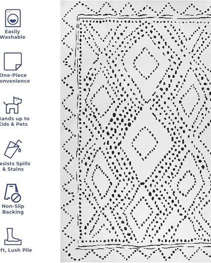 nuLOOM Mila Machine Washable Diamond Trellis Ultra Thin Runner Rug, 2' 6" x 6', White - LeafyLoom