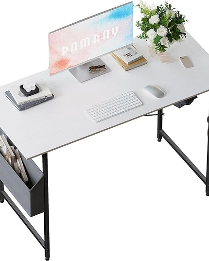 Pamray 47 Inch Computer Desk for Small Spaces with Storage Bag, Home Office Work Desk with Headphone Hook, Small Office Desk Study Writing Table - LeafyLoom