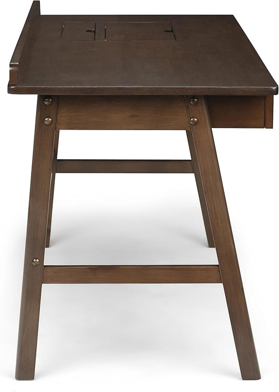 SIMPLIHOME Rylie SOLID WOOD 60 inch Wide Home Office Desk, Writing Table, Workstation, Study Table Furniture in Natural Aged Brown with 3 Drawers - LeafyLoom