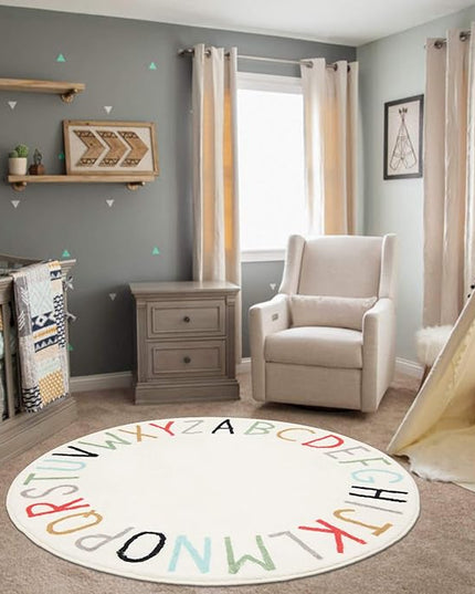 Topotdor Rainbow Round Kids Play Rug Alphabet Nursery Area Rug Extra Large Soft Crawling Play Mat for Children Toddlers Bedroom (40 inch, Multi Color) - LeafyLoom