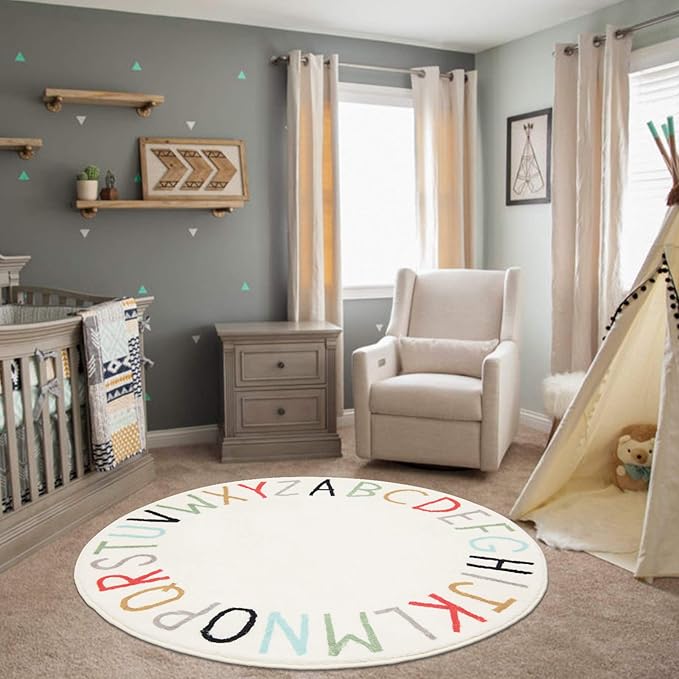 Topotdor Rainbow Round Kids Play Rug Alphabet Nursery Area Rug Extra Large Soft Crawling Play Mat for Children Toddlers Bedroom (40 inch, Multi Color) - LeafyLoom