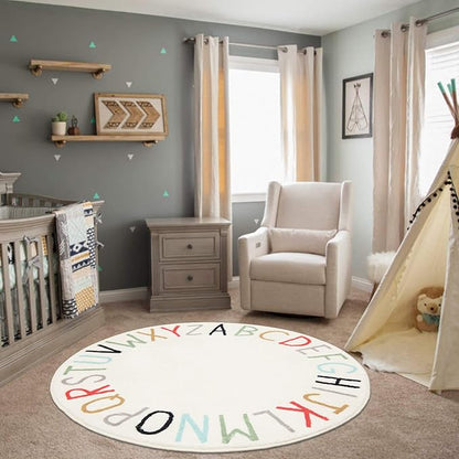 Topotdor Rainbow Round Kids Play Rug Alphabet Nursery Area Rug Extra Large Soft Crawling Play Mat for Children Toddlers Bedroom (40 inch, Multi Color) - LeafyLoom